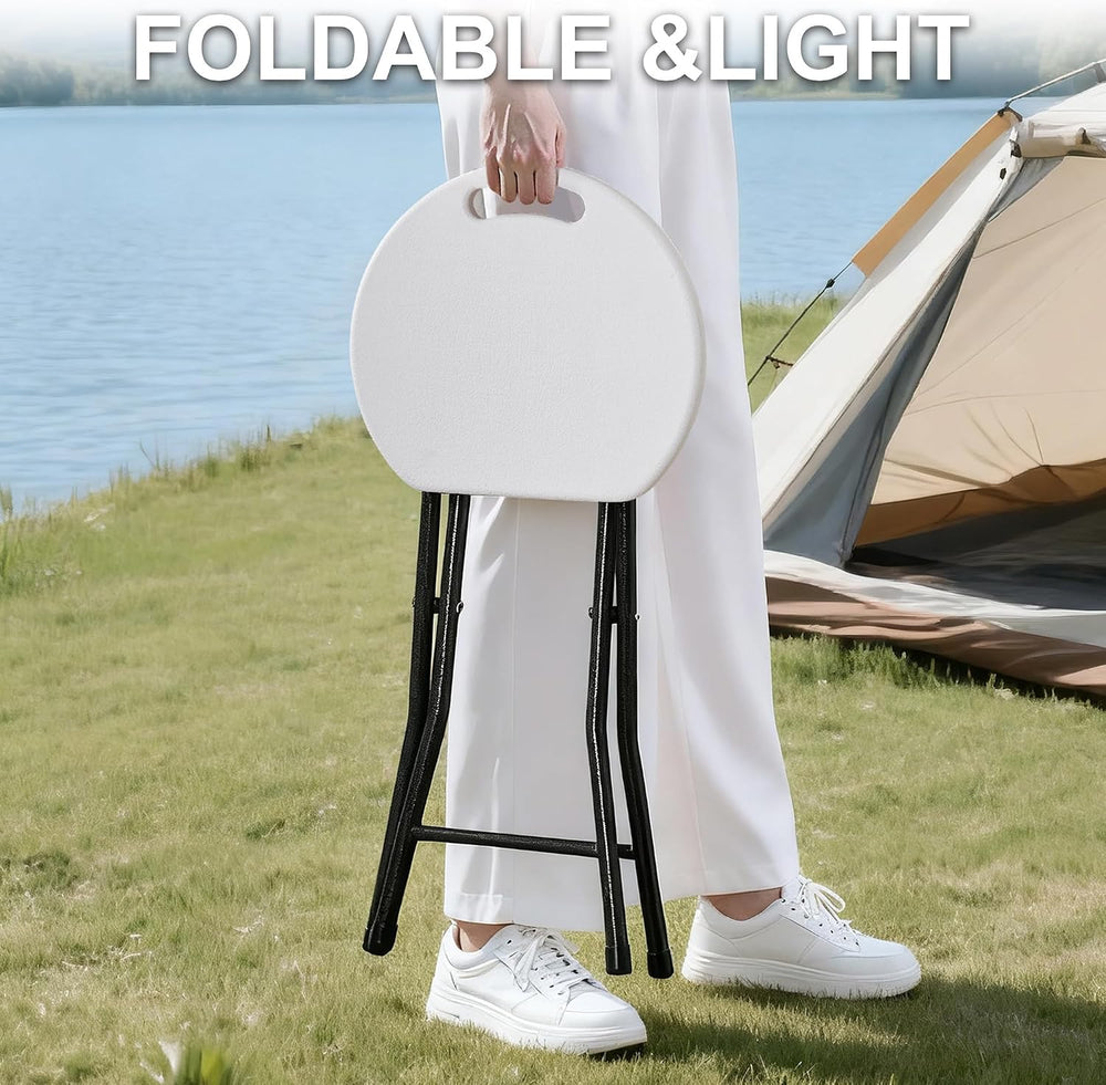 VECELO Folding Stool 18" with Handle, Solid Bottom Support, Iron X-Frame...