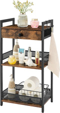 FAVOOSTY Bathroom Ladder Shelf, 3-Tier Bathroom Floor Storage Shelf with Drawer, Freestanding Towel Shelf, Bookcase End Table Open Shelving Unit for Living Room,Balcony, Rustic Brown
