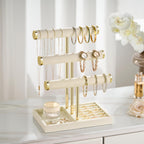3 Tier Bracelet Holder Display - Detachable T Bar Beige Velvet Bracelet Holder, Jewelry Holder Organizer for Bracelet, Necklace, Earrings, Rings