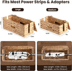 2 Pack Cable Management Box with Lid, Handwoven Water Hyacinth Cord Organizer, 4 Side Open Slots Cable Hider for Power Strips, Cords & Wires, Desk/Floor/Office Storage Box to Hide Electronics Clutter