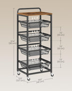 VASAGLE Storage Cart with Pull-Out Baskets, 5-Tier Kitchen Cart with Wheels, Handle, 12.5 x 15.8 x 37.4 Inches, Rustic Brown and Ink Black ULRC041K01