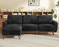 Vesgantti 97" Modular Sectional Sofa Black, L-Shaped Couch with Movable Ottoman, Comfy Corduroy Couch with Spring Cushion, Modular Sofa with Deep Seat for Living Room, Bedroom and Apartment