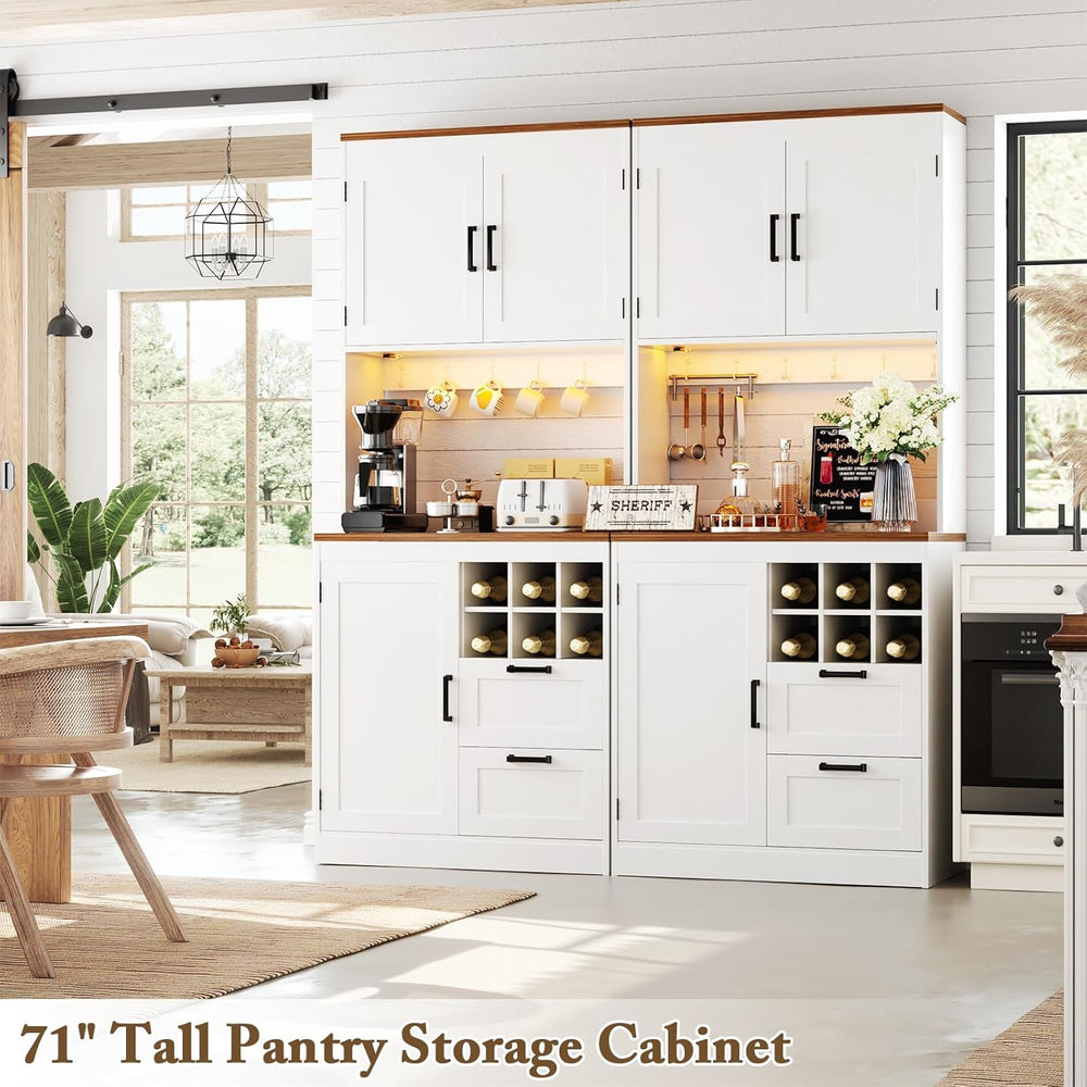 Unikito 72" Tall Pantry Cabinet, Kitchen Pantry Storage Cabinet with LED...