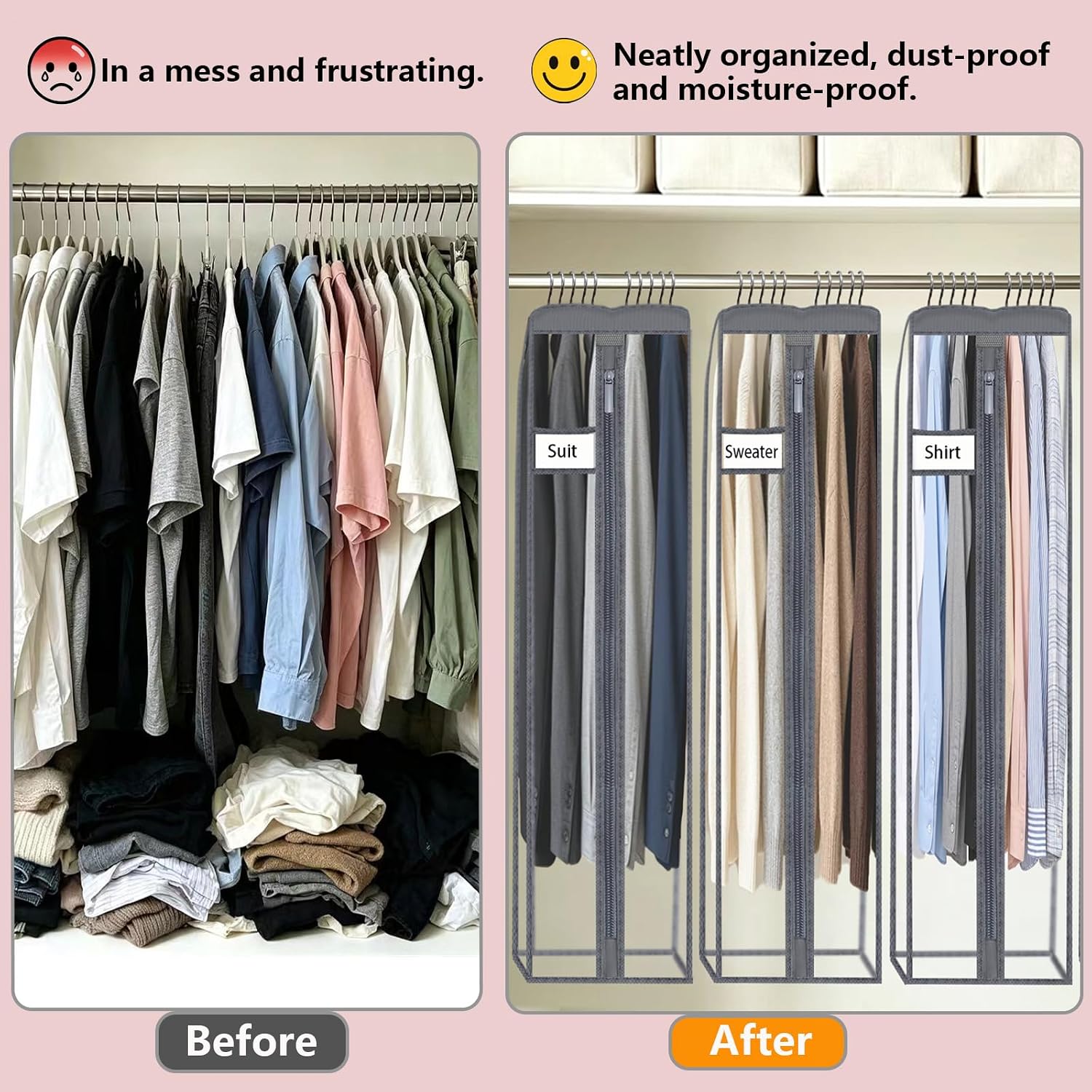 Clear Garment Bags for Hanging Clothes 10" Side Gusset, Suit Bags for Closet Storage, Suit Cover for Shirts Coats Dresses (24"X42"X10" 3Pack)
