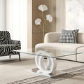 Glass Coffee Table for Living Room, White Modern Rectangular Center Table, 47” Living Room Table with Clear Tempered Glass Top with MDF OO Legs and Silver Metal Base (White, 47.2 inches)