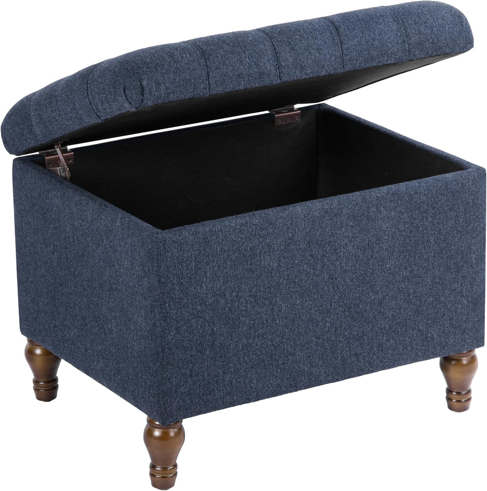 Spatial Order 24" Button Tufted Storage Ottoman - Blue Woven Fabric