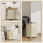 UAK Laundry Basket with Wheels, Collapsible Plastic Laundry Hamper with Handle, Foldable Laundry Basket Organizer for Laundry and Bathroom (Light Yellow, XXL)
