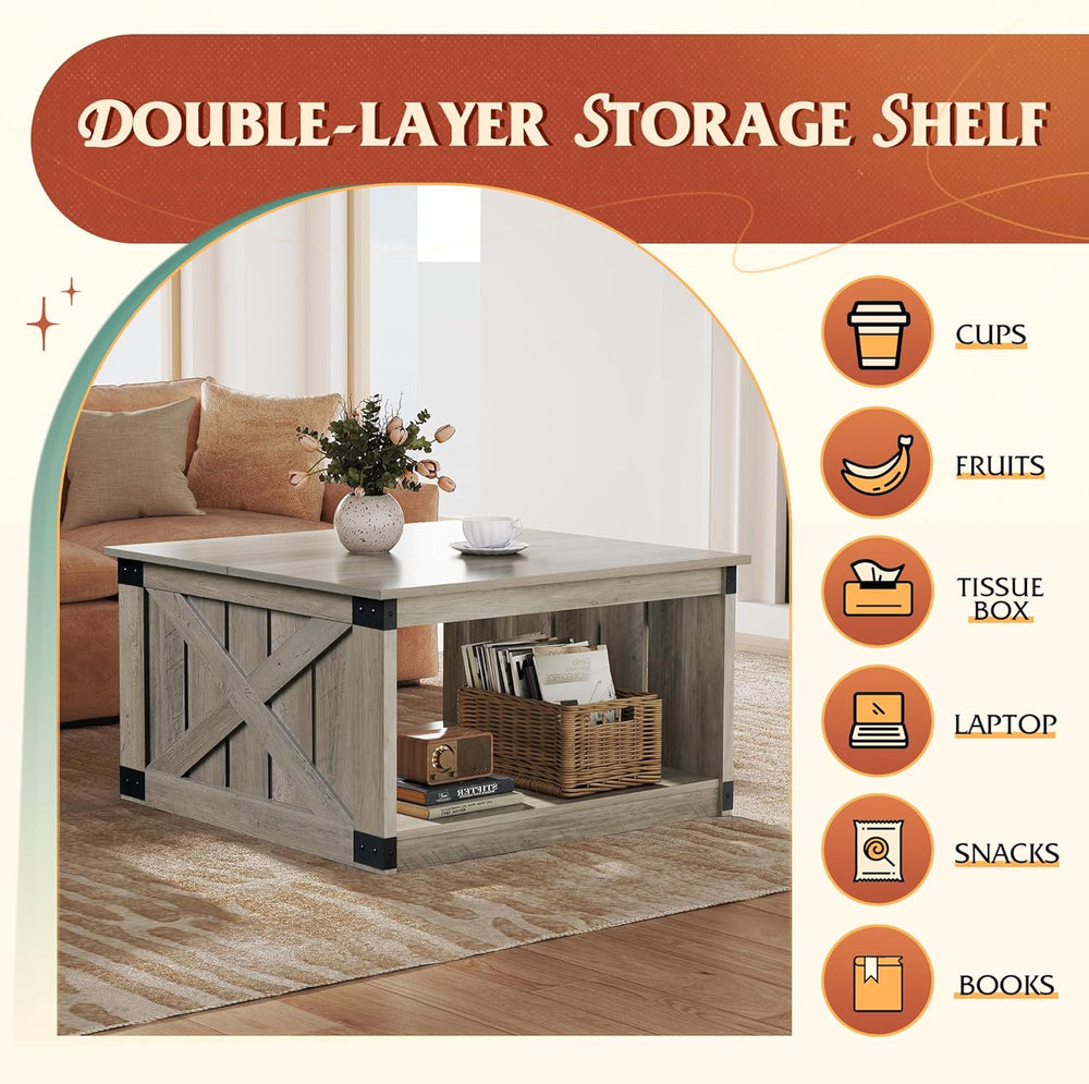 WLIVE Coffee Table, Farmhouse Coffee Table with Open Storage, 31.5" Wood...