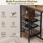 VECELO Bar Table and Chairs Set for 2, 3-Piece Dining Set with Storage Shelves, Cup Holder & Wine Rack, PU Leather Cushion Stools, for Kitchen Small Space, Brown