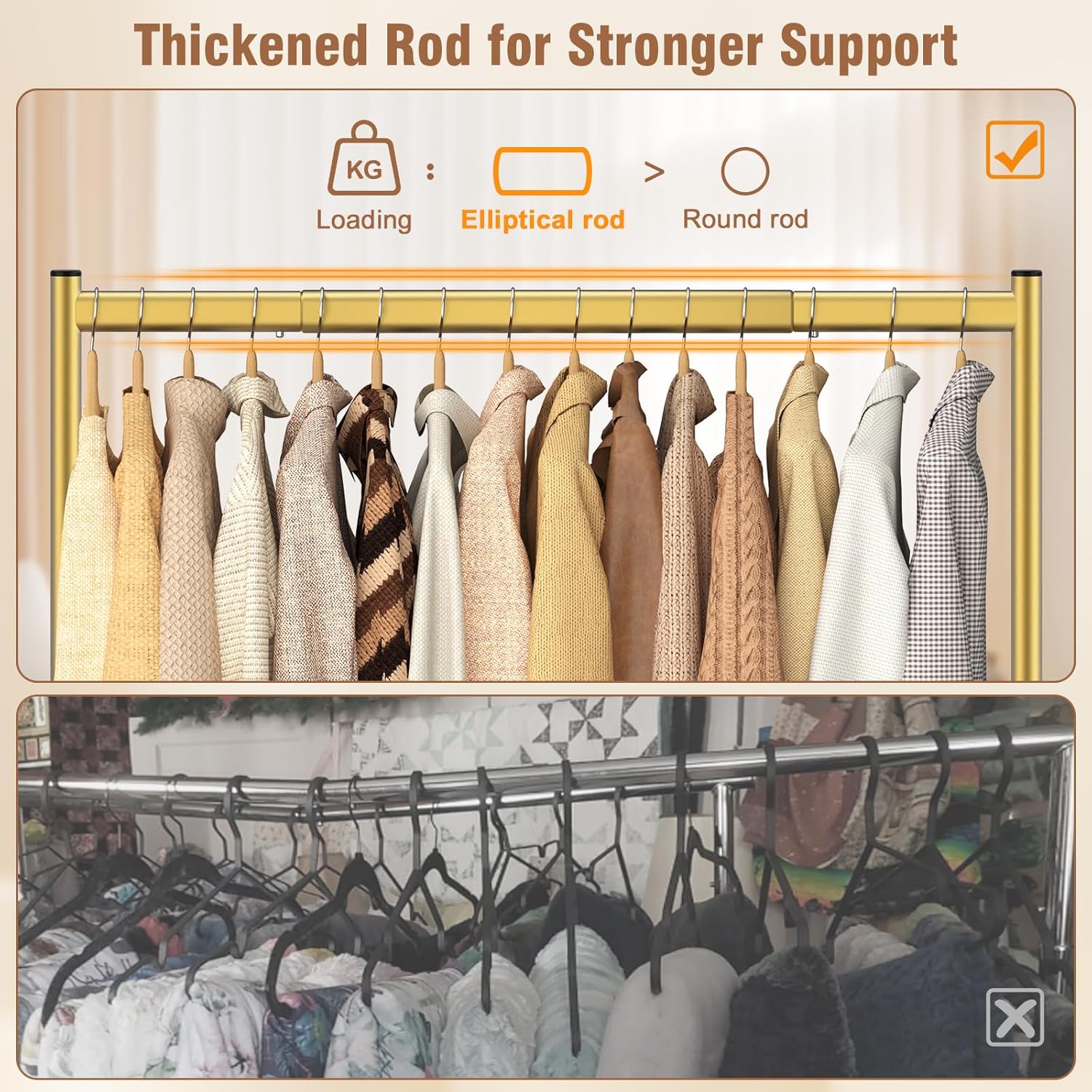 EAGMAK Heavy Duty Clothes Rack Load 420 LBS, Rolling Garment Organizer with Lockable Wheels, Standing Metal Clothing with Shelves, Portable Wardrobe Rack Sturdy Coat Rack for Hanging (Gold)