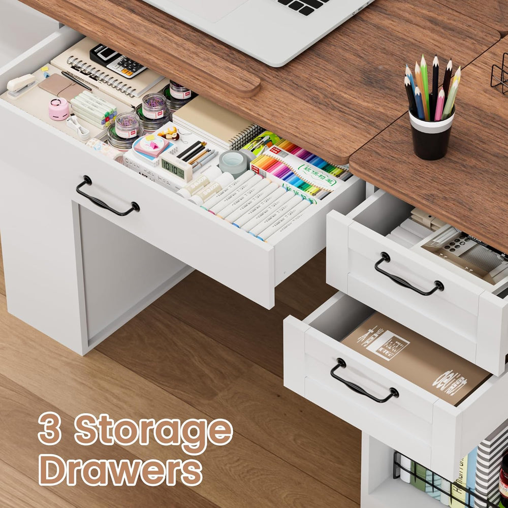 Drafting Table with Storage Cabinet & Drawers, Adjustable Drawing Table w...