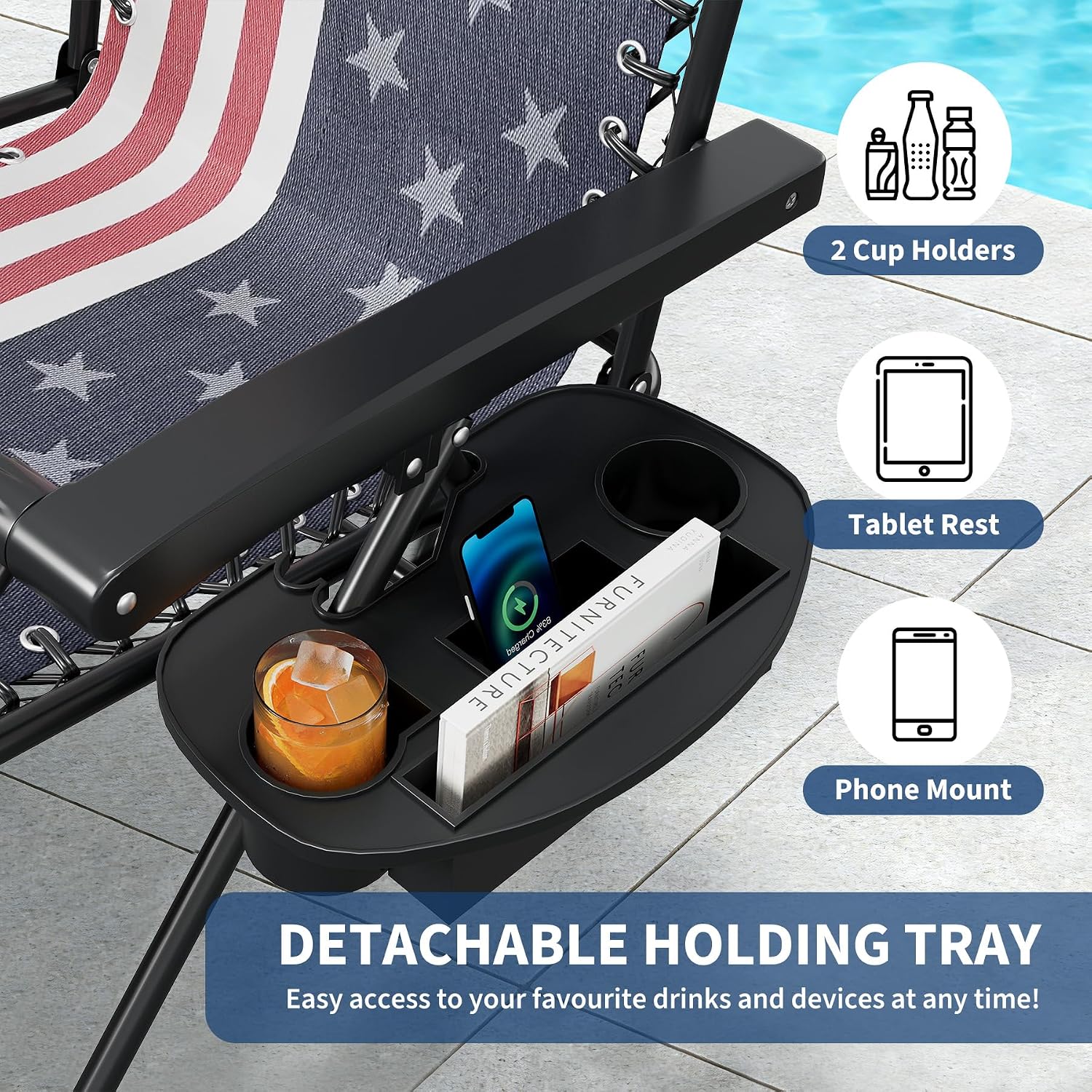 Garvee Zero Gravity Chair Set of 2, Patio Lounge Chair Outdoor with Pillow & Cup Holder Tray, Adjustable Reclining Chair, Folding Portable Camping Chair for Deck, Beach, Yard, Garden | W/ Pillow, Cup Holder Tray & Upgraded Lock, Folding Portable Camping