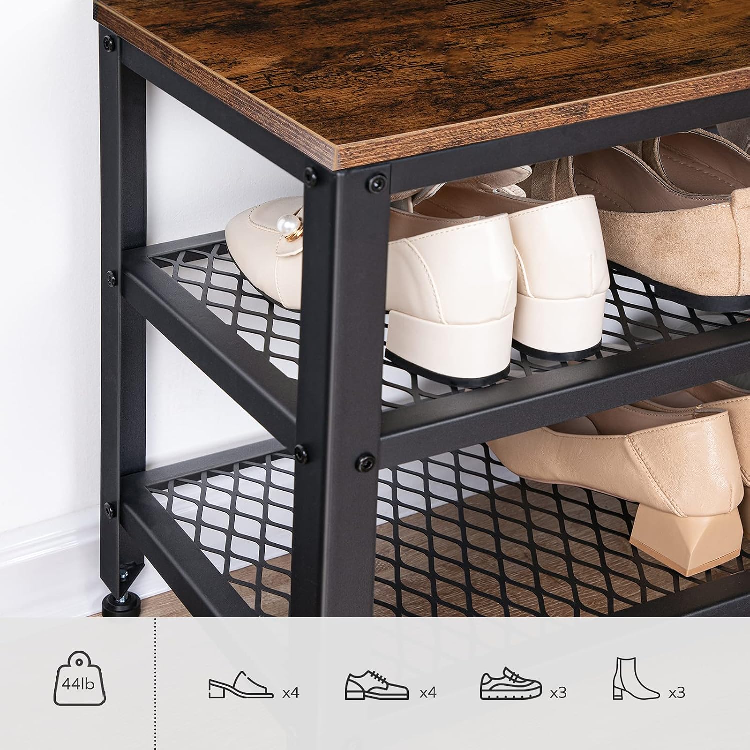 HOOBRO Hall Tree Entryway Storage Bench, Coat Rack Shoe Bench, Shoe Rack Organizer with Coat Hooks, 3-in-1 Design, Wooden Furniture with Metal Frame, Rustic Brown and Black BF17MT01