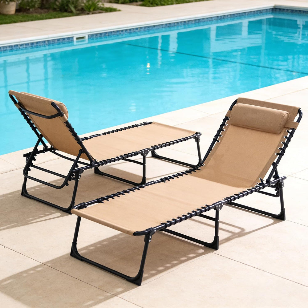 2 Pack Outdoor Folding Chaise Lounge 5-Position Adjustable Recliner 400LB Hea...
