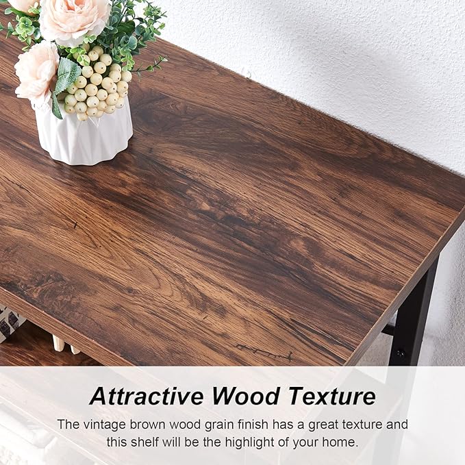 HOMBAZAAR 3 Tier Bookshelf,Rustic Brown Industrial Book Shelf,Engineered Wood...