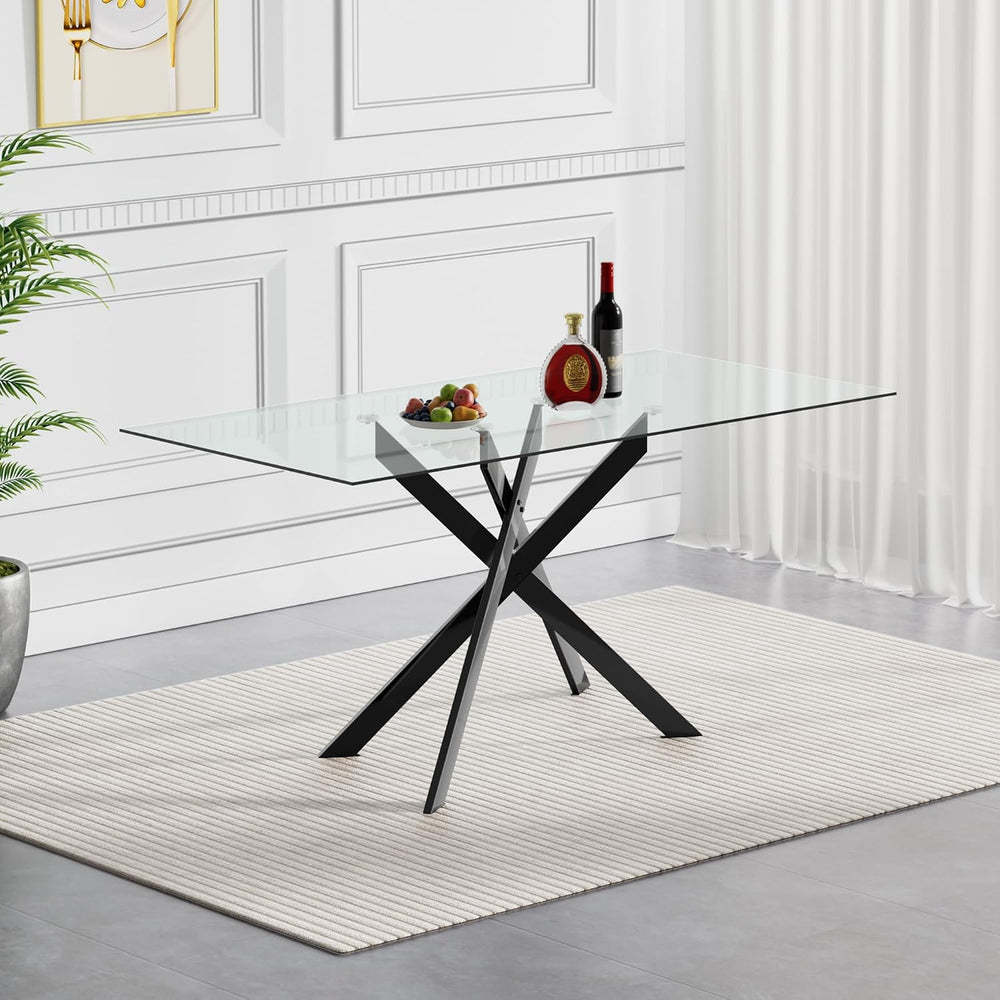 51 Inch Glass Dining Table Set for 4, Rectangular Tempered Glass Kitchen Tabl...
