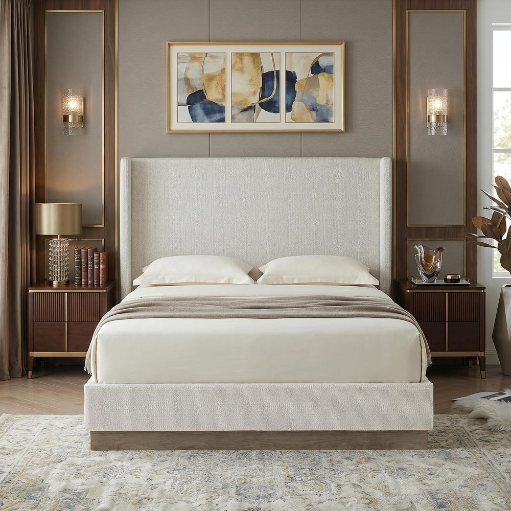 53.1" Extra-Tall Wingback Bed Frame - Luxury Cream White Boucle Upholste...