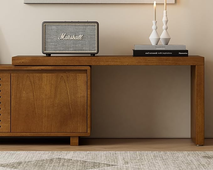 LKTART Mid Century Modern TV Stand,Extendable Entertainment Center for 65/70/75/80 Inch TV,Media Console for Living Room&Bedroom, Brown Ebony