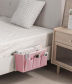 Bedside Caddy/Bedside Storage Organizer Hanging Bag with Three Options,Suitable for home beds, sofas, and dormitory beds—can hold magazines, books, phones, iPads, remote controls. (Pink)