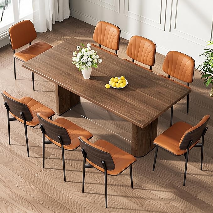 Dining Chairs Set of 4, Mid-Century Modern Upholstered PU Leather Chairs with...