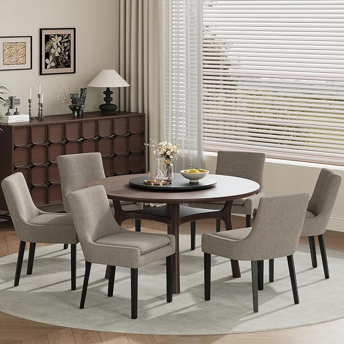 COLAMY Upholstered Dining Chairs Set of 6 with Mid Back and Wood Legs, Modern Accent Side Chairs for Living Room/Dining Room-Camel