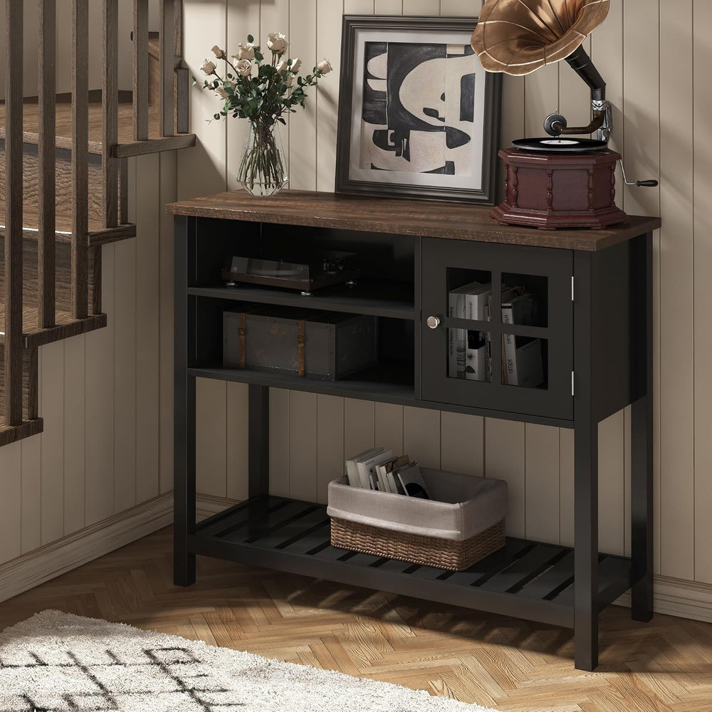 ChooChoo Farmhouse Coffee Bar Cabinet, 40" W Buffet Cabinet with Glass Door