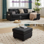 TYBOATLE Black Couch Sectional Couches w/Side Pockets for Living Room, Comfy Faux Leather Modular Convertible L Shaped Sofas with USB & Ottoman, Leather Sectional for RV Apartment Office