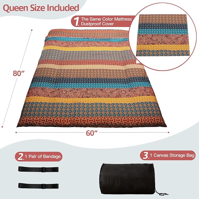 MAXYOYO Japanese Floor Mattress Futon Mattress, 4" Thicken Tatami Mat Sleeping Pad Foldable Roll Up Mat Boys Girls Dormitory Pad Kids Floor Lounger Pillow Bed, Charcoal Grey, Queen Size
