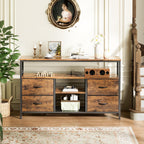 Huuger 47 Inch TV Stand Dresser with Power Outlets and LED Lights, Fabric Dresser for Bedroom, 4 Drawers Entertainment Center with Open Shelf, Media Console for 55 50 Inch TV, Rustic Brown