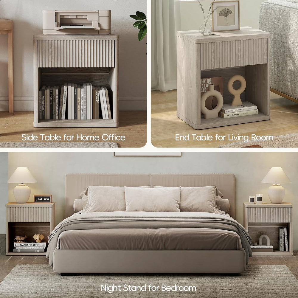 LubanNese Fluted Nightstand with Drawer, Modern Night Stand, Bed Side Table w...