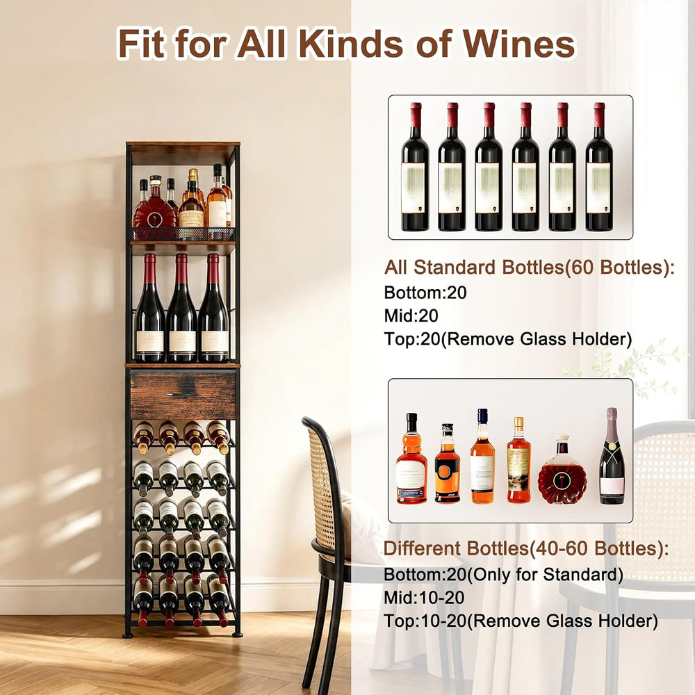 7-Tier Wine Rack Freestanding Floor Liquor Cabinet Bar for Home | 2-in-1 Modu...