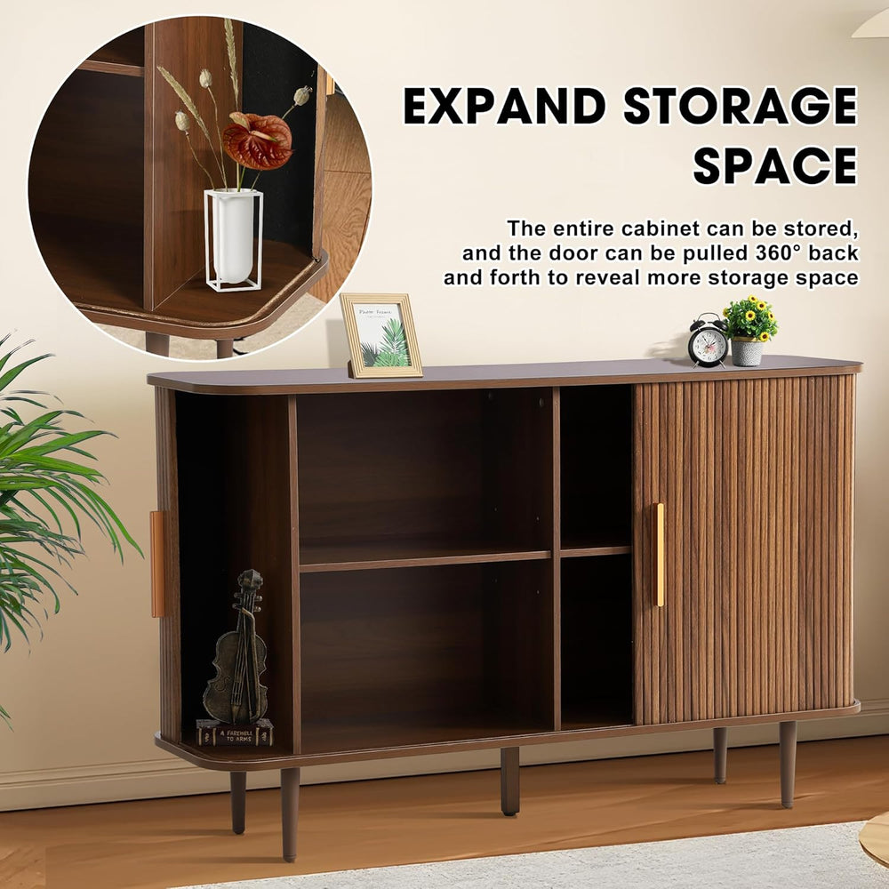 Grepatio 47" Sideboard Buffet Cabinet with Fluted Slide Doors, Tambour S...