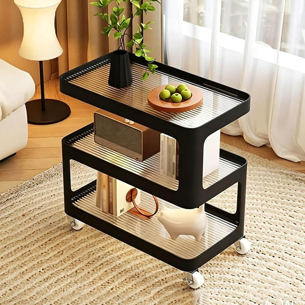 Luxury 3-Tier Slim Storage Cart, Rolling Side Table with Tempered Glass &...