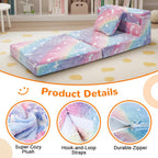 MeMoreCool Glow Rainbow Unicorn Tri-fold Sofa Bed for Kids, Foldable Futon Mattress, Chair, and Floor Couch for Playroom