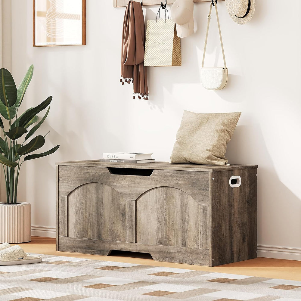 39.4" Storage Chest, Retro Storage Bench, Storage Trunk with 2 Safety Hi...