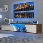 Verano Garden Extendable TV Stand with Led Lights, Wood TV Media Console with 2 Drawers & 1 Cabinet, Modern Entertainment Center Up to 90 Inch TV for Living Room Bedroom, 63" - 90.6" (White & Walnut)