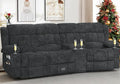 Recliner Sofa with Storage Console, Flip Middle Backrest Design 3 Seat Reclining Sofa with Storage Drawer, USB Ports & Cup Holders, Manual Couch for Living Room (Gray, 3 Seater + Console)