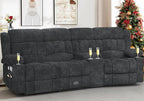 Recliner Sofa with Storage Console, Flip Middle Backrest Design 3 Seat Reclining Sofa with Storage Drawer, USB Ports & Cup Holders, Manual Couch for Living Room (Gray, 3 Seater + Console)