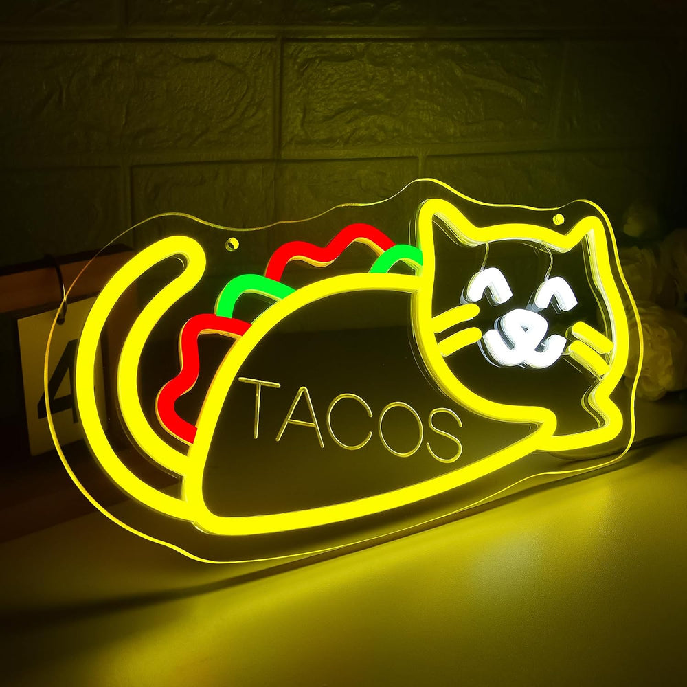 Tacos Cat Neon Sign for Wall Decor Tacos Neon Light for Man Cave Gifts