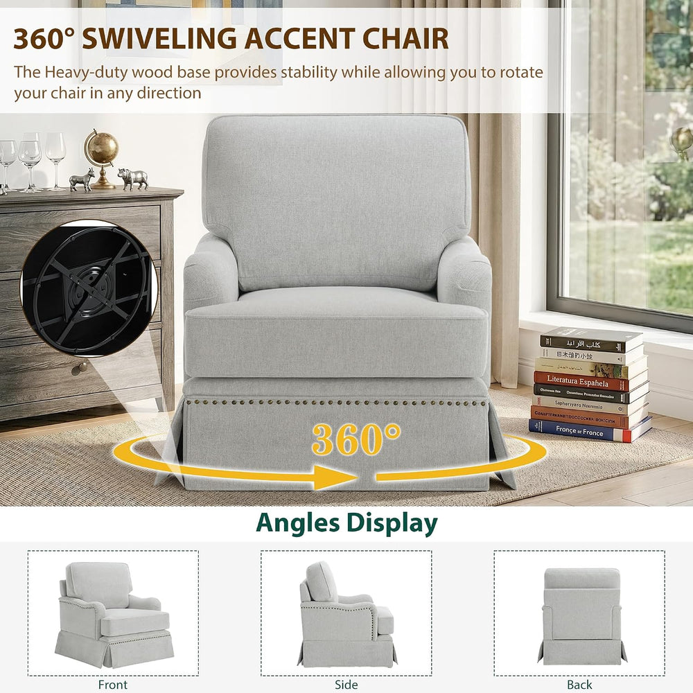 Swivel Accent Chairs with Ottoman, Set of 2, Chenille Ash Gray