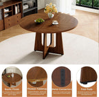 47" Round Dining Table Set for 4, Walnut Wood Grain Table and 4 Brown Suede Upholstered Chairs Set, Mid Century Modern Kitchen Table Set with Cross Legs