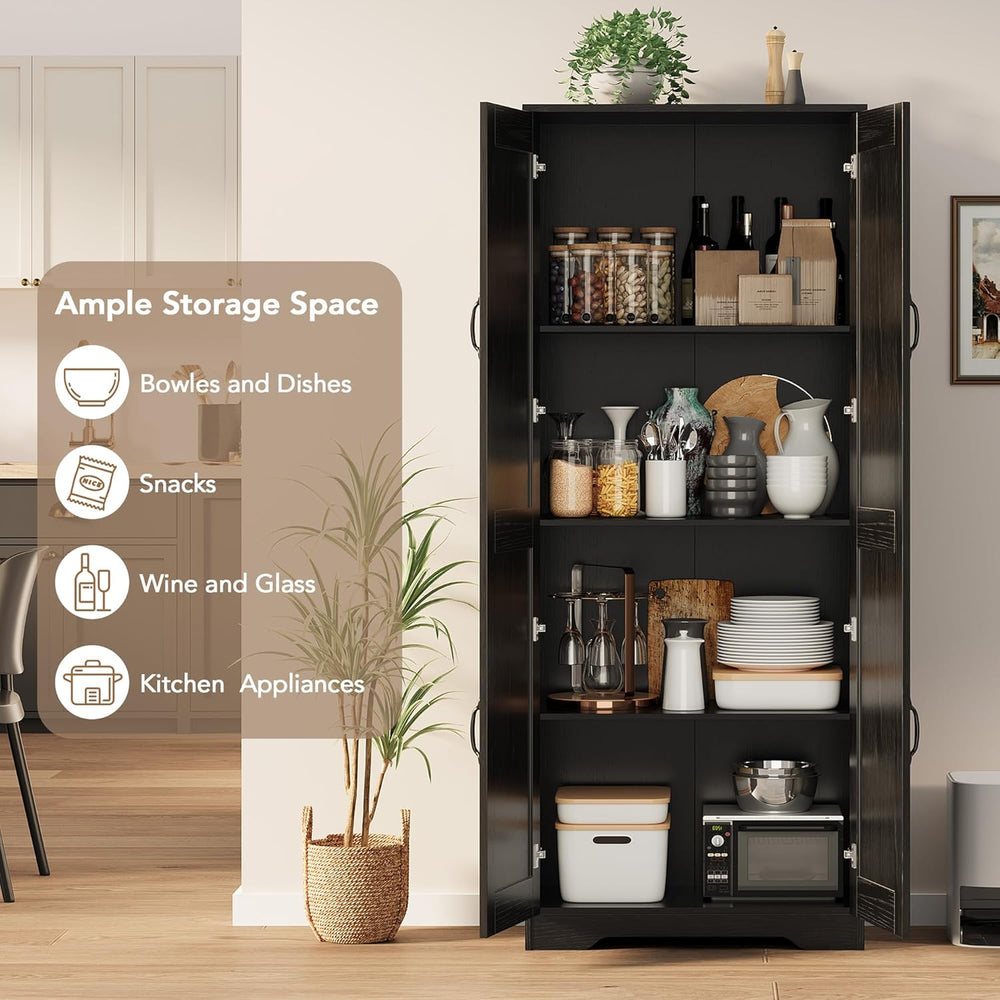 Tall Pantry Cabinet 60 Inch Kitchen Storage Cabinet with 2 Doors and Adjustab...
