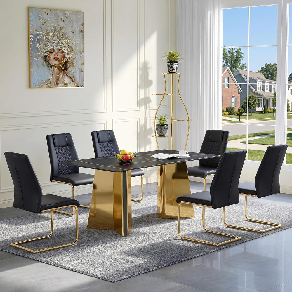 TesNus 7 Pieces Dining Table Set,63" Marble Kitchen Room Table with 6 Bl...