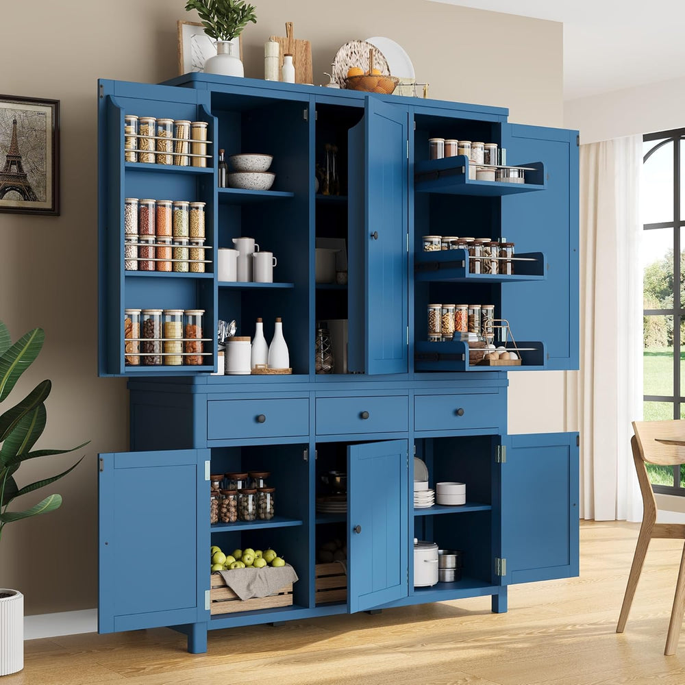 Merax 74.8'' Tall Kitchen Pantry Storage Cabinet with 6 Doors, 3 Draw...