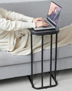 C Shaped End Table, 27 Inches High Small Side Table for Sofa and Bed, Couch Table That Slides Under, Tall Tv Tray Table for Living Room, Bedroom, Metal Frame, Ebony Black
