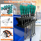 MUTUACTOR Magnetic Wrench Holder Heavy Duty,Anti-scratch Magnetic Mount Screwdriver Rack, 2 Layers Wrench Screwdriver Holder for Work Bench Toolbox Tool Cart,1PCS,Black,9 Holes and 7 Slots