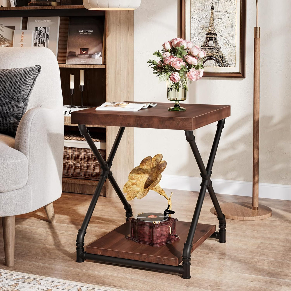 Tribesigns Solid Wood End Side Table with Storage Space for Living Room, Smal...