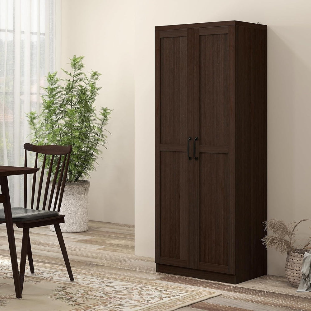 HOMCOM 63" 2-Door Kitchen Pantry 5-Tier Cinnamon Cherry Wood Grain | Fre...