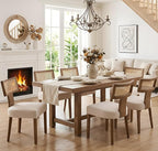 Upholstered Farmhouse Dining Chairs Set of 4 Mid Century Modern Dining Room Chairs Rattan Linen Kitchen Chairs Armless Side Chairs with Wood Frame/Rattan Back for Living Room,Beige