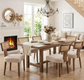 Upholstered Farmhouse Dining Chairs Set of 6 Mid Century Modern Dining Room Chairs Rattan Linen Kitchen Chairs Armless Side Chairs with Wood Frame/Rattan Back for Living Room,Beige